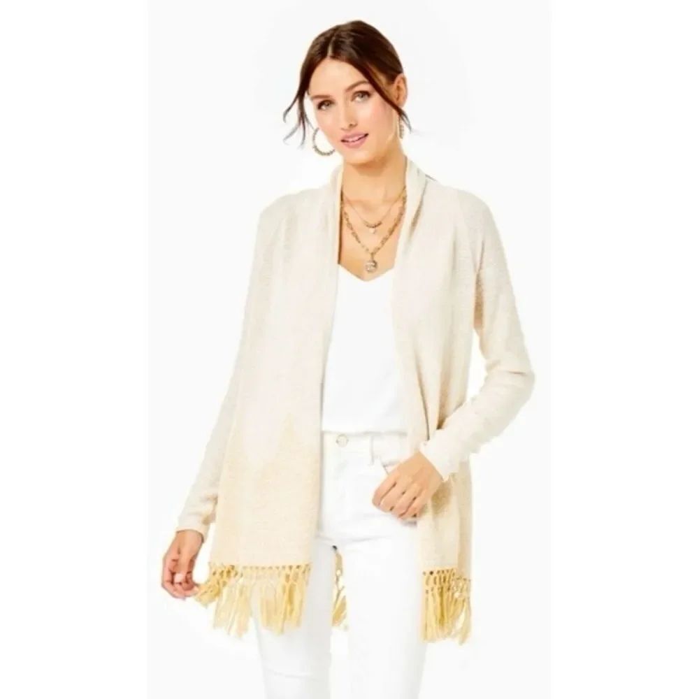 Lilly Pulitzer Women's Tatum Long Fringe Hem Cardigan Sweater Size Medium